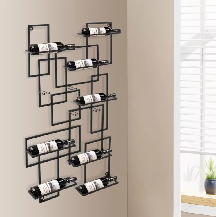 Wand Wijnrek voor 10 Flessen – Geometrisch Design van Metaal