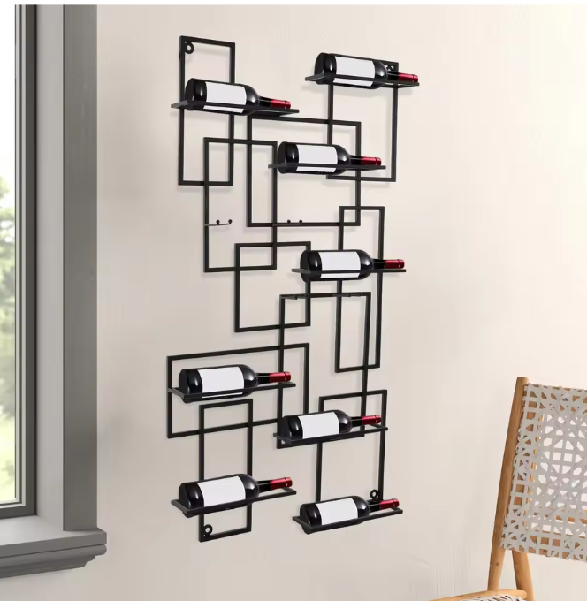 Wand Wijnrek voor 10 Flessen – Geometrisch Design van Metaal