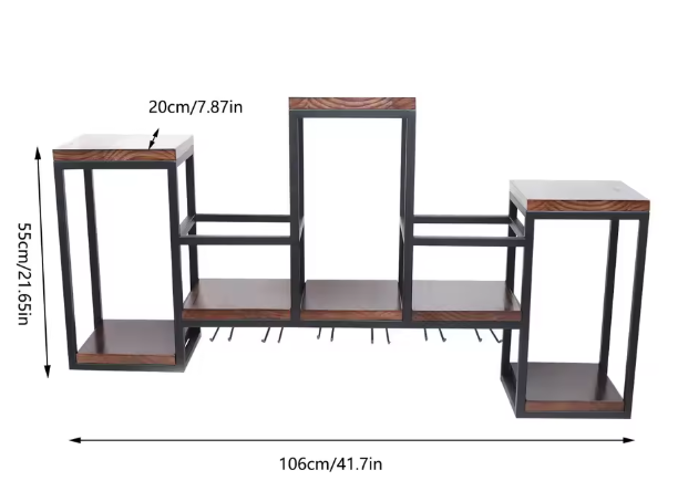 Wand Wijnrek met Glashouder – Massief Hout & Metaal, 12 Flessen, 106 cm