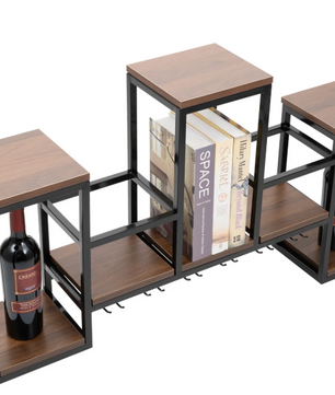 Wand Wijnrek met Glashouder – Massief Hout & Metaal, 12 Flessen, 106 cm