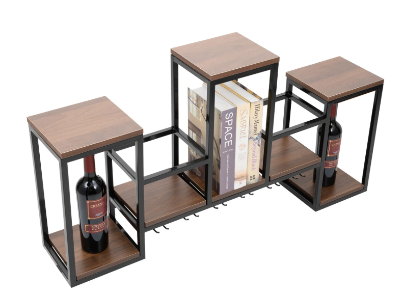 Wand Wijnrek met Glashouder – Massief Hout & Metaal, 12 Flessen, 106 cm