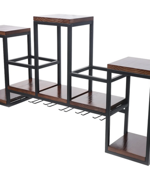 Wand Wijnrek met Glashouder – Massief Hout & Metaal, 12 Flessen, 106 cm