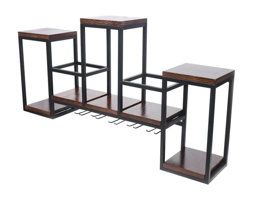 Wand Wijnrek met Glashouder – Massief Hout & Metaal, 12 Flessen, 106 cm