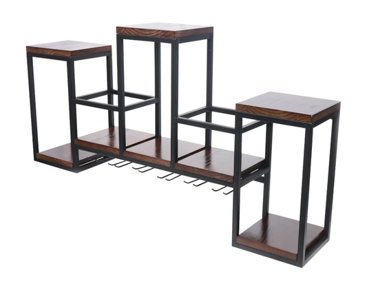 Wand Wijnrek met Glashouder – Massief Hout & Metaal, 12 Flessen, 106 cm