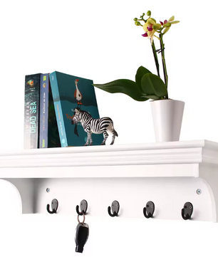 Wandplank met 5 Haken – MDF Wandrek voor Badkamer, Hal & Woonkamer