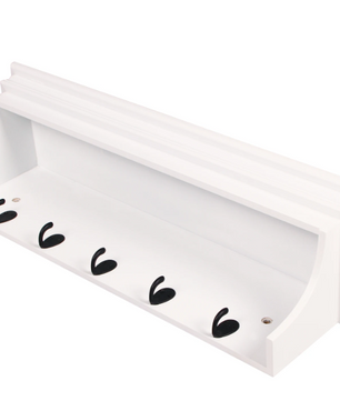 Wandplank met 5 Haken – MDF Wandrek voor Badkamer, Hal & Woonkamer