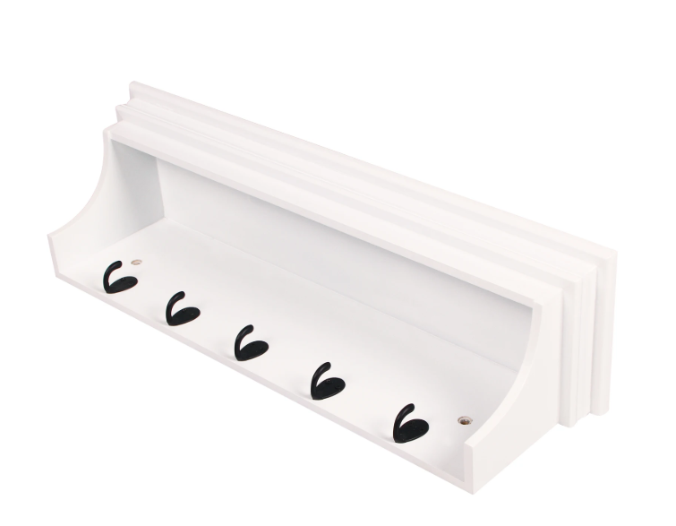 Wandplank met 5 Haken – MDF Wandrek voor Badkamer, Hal & Woonkamer