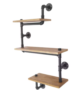 Wandrek met 3 Lagen – Houten Planken & Metalen Frame, Industrieel Design