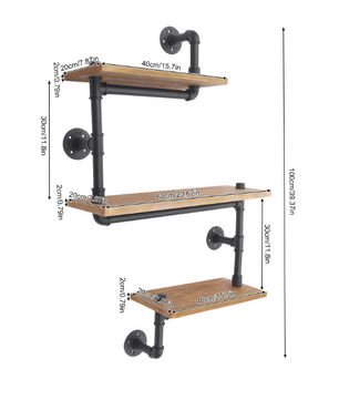 Wandrek met 3 Lagen – Houten Planken & Metalen Frame, Industrieel Design