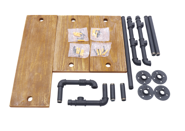 Wandrek met 3 Lagen – Houten Planken & Metalen Frame, Industrieel Design