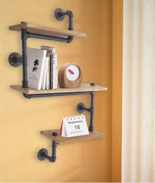 Wandrek met 3 Lagen – Houten Planken & Metalen Frame, Industrieel Design