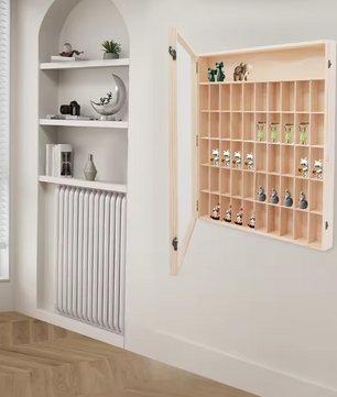 Wandkast met 6 Lagen – Houten Display Cabinet met Acryl Deur, 50 Vakken