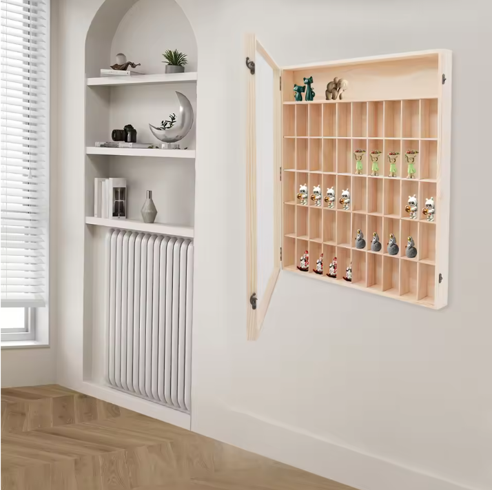 Wandkast met 6 Lagen – Houten Display Cabinet met Acryl Deur, 50 Vakken