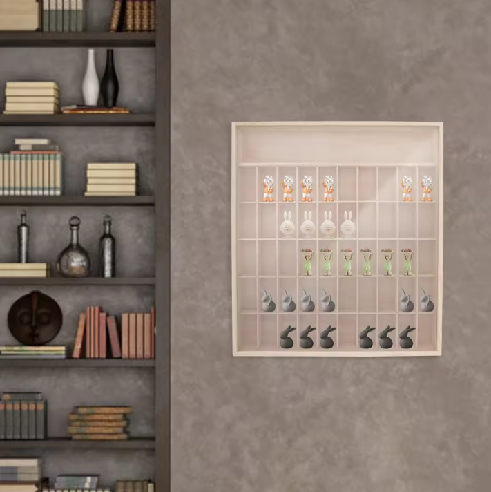 Wandkast met 6 Lagen – Houten Display Cabinet met Acryl Deur, 50 Vakken
