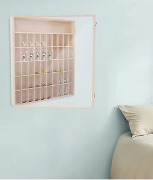 Wandkast met 6 Lagen – Houten Display Cabinet met Acryl Deur, 50 Vakken