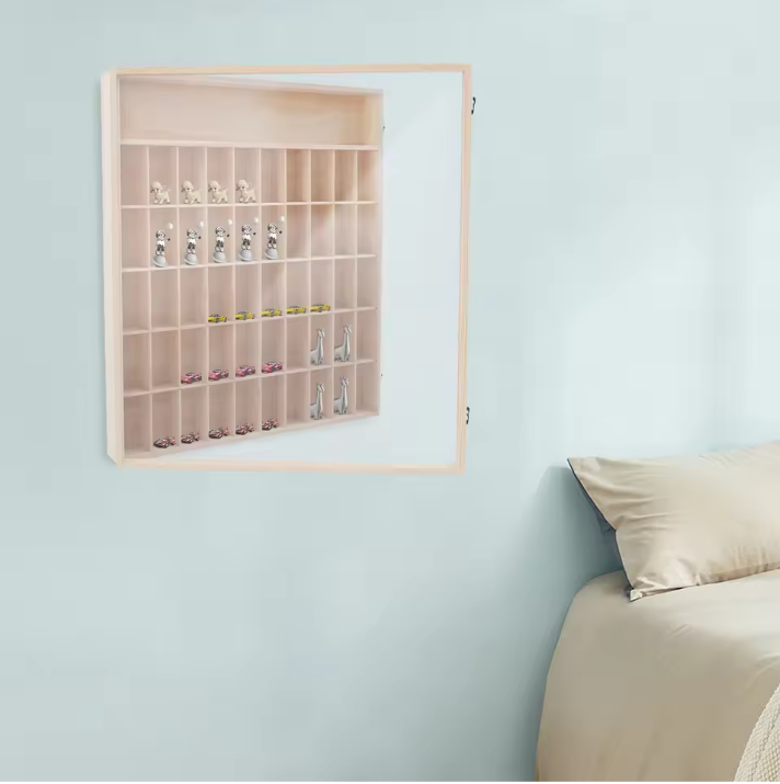 Wandkast met 6 Lagen – Houten Display Cabinet met Acryl Deur, 50 Vakken