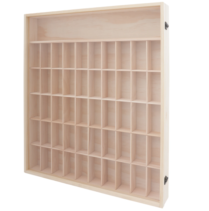 Wandkast met 6 Lagen – Houten Display Cabinet met Acryl Deur, 50 Vakken
