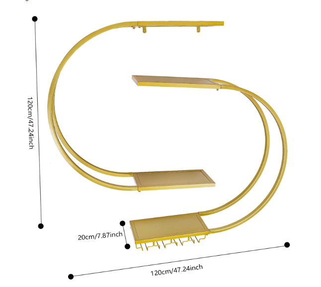 Wand Wijnrek Goud – Halfrond Design met Glashouder, 120 cm