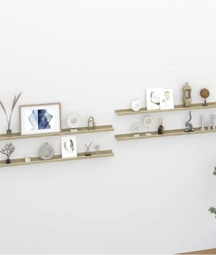 Set van 4 Wandplanken – MDF Floating Planken Wit & Sonoma Eiken 115 cm