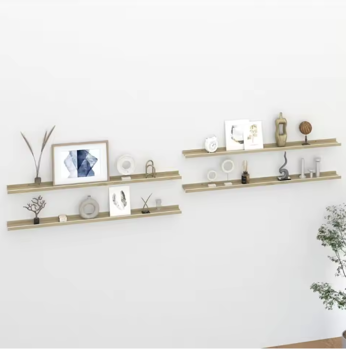 Set van 4 Wandplanken – MDF Floating Planken Wit & Sonoma Eiken 115 cm
