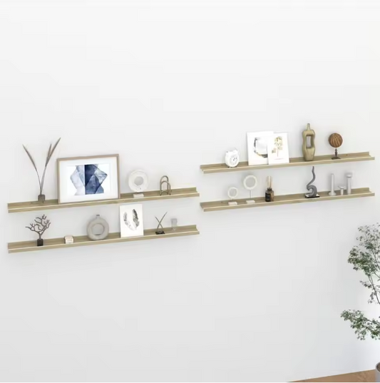 Set van 4 Wandplanken – MDF Floating Planken Wit & Sonoma Eiken 115 cm