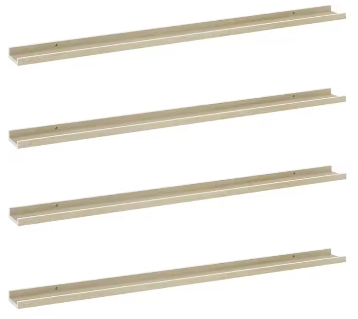 Set van 4 Wandplanken – MDF Floating Planken Wit & Sonoma Eiken 115 cm