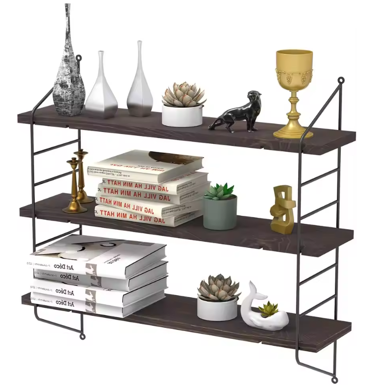 3-Lagen Wandplank – Industrieel Wandrek met Houten Planken & Metalen Frame
