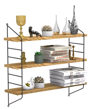 3-Lagen Wandplank – Industrieel Wandrek met Houten Planken & Metalen Frame