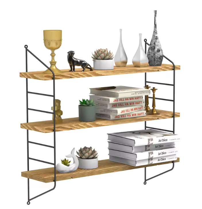 3-Lagen Wandplank – Industrieel Wandrek met Houten Planken & Metalen Frame