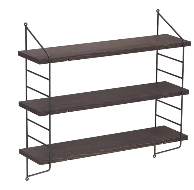 3-Lagen Wandplank – Industrieel Wandrek met Houten Planken & Metalen Frame