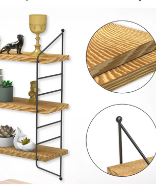 3-Lagen Wandplank – Industrieel Wandrek met Houten Planken & Metalen Frame