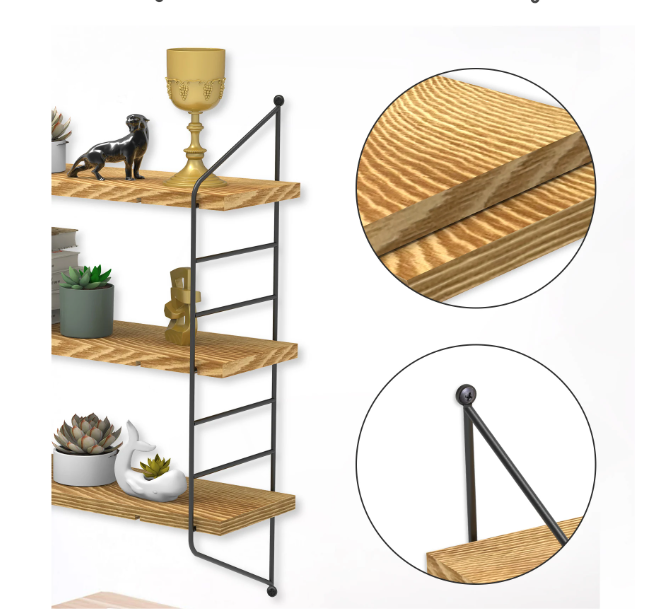 3-Lagen Wandplank – Industrieel Wandrek met Houten Planken & Metalen Frame