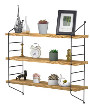 3-Lagen Industrieel Wandrek – Verstelbare Houten Planken & Metalen Frame