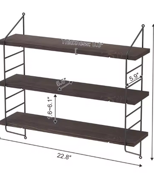 3-Lagen Industrieel Wandrek – Verstelbare Houten Planken & Metalen Frame