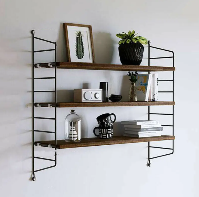3-Lagen Industrieel Wandrek – Verstelbare Houten Planken & Metalen Frame