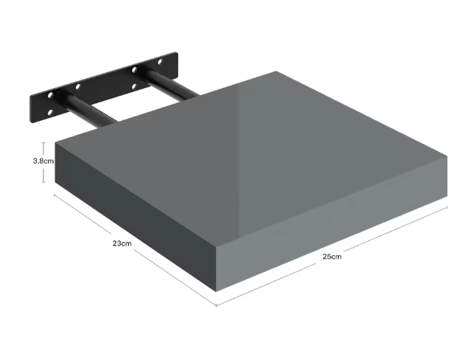 Wandplank Zwevend – MDF Glossy Grijs met Verborgen Beugel, 15kg Draagkracht