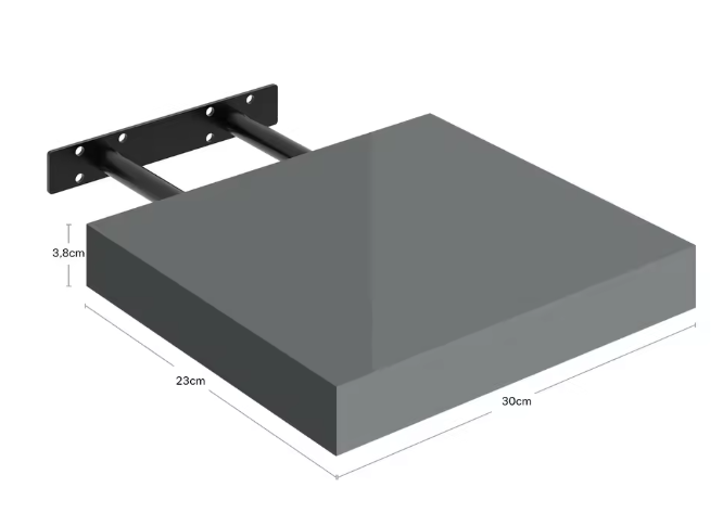 Wandplank Zwevend – MDF Glossy Grijs met Verborgen Beugel, 15kg Draagkracht