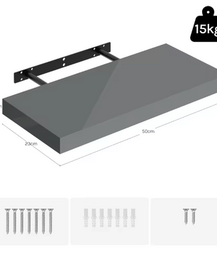 Wandplank Zwevend – MDF Glossy Grijs met Verborgen Beugel, 15kg Draagkracht
