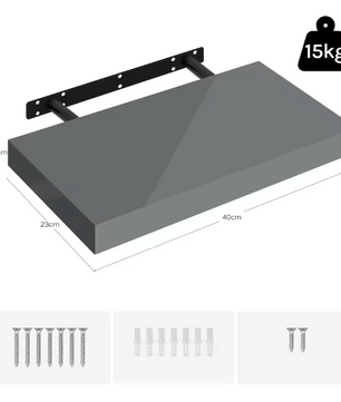 Wandplank Zwevend – MDF Glossy Grijs met Verborgen Beugel, 15kg Draagkracht