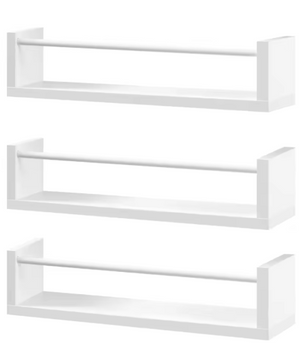 Set van 3 Zwevende Wandplanken – MDF Wit met IJzeren Steun, Modern & Ruimtebesparend