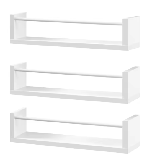 Set van 3 Zwevende Wandplanken – MDF Wit met IJzeren Steun, Modern & Ruimtebesparend