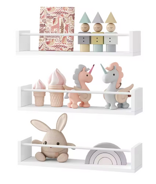 Set van 3 Zwevende Wandplanken – MDF Wit met IJzeren Steun, Modern & Ruimtebesparend