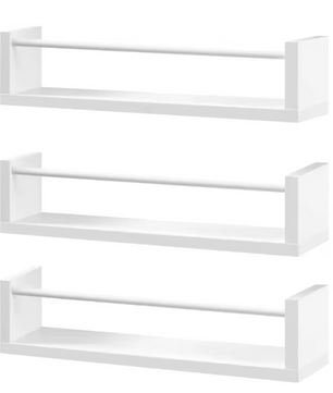 Set van 3 Zwevende Wandplanken – MDF Wit met IJzeren Steun, Modern & Ruimtebesparend