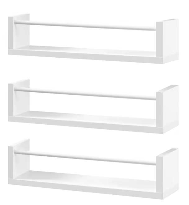 Set van 3 Zwevende Wandplanken – MDF Wit met IJzeren Steun, Modern & Ruimtebesparend