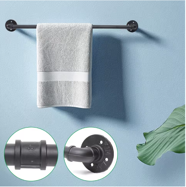 Industriële Handdoekhouder – Zwart Ijzeren Wandrek, 85 cm & 30 kg Draagkracht