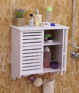 2-Laags Wandkast – Wit PVC Wandrek met Deuren & 3 Haken, Badkamer & Keuken