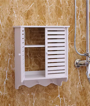 2-Laags Wandkast – Wit PVC Wandrek met Deuren & 3 Haken, Badkamer & Keuken
