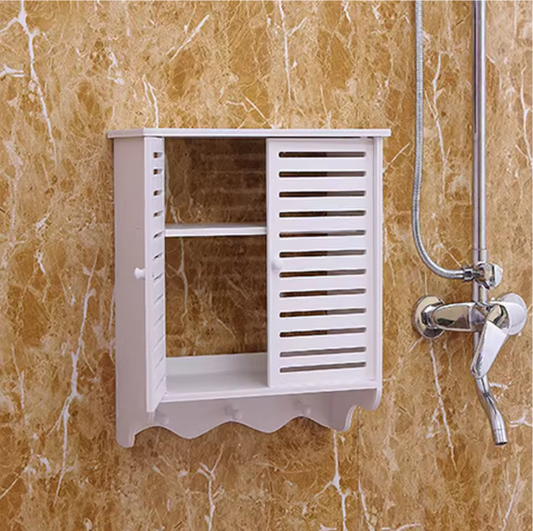 2-Laags Wandkast – Wit PVC Wandrek met Deuren & 3 Haken, Badkamer & Keuken