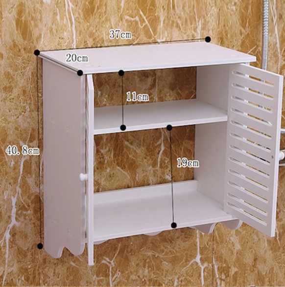 2-Laags Wandkast – Wit PVC Wandrek met Deuren & 3 Haken, Badkamer & Keuken
