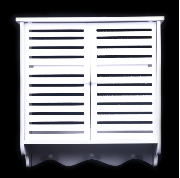 2-Laags Wandkast – Wit PVC Wandrek met Deuren & 3 Haken, Badkamer & Keuken
